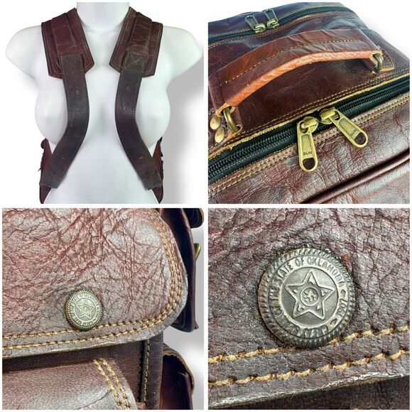 Vintage Distressed Handmade Rugged Rustic Brown Buffalo Leather Backpack Bag - Picture 10 of 11